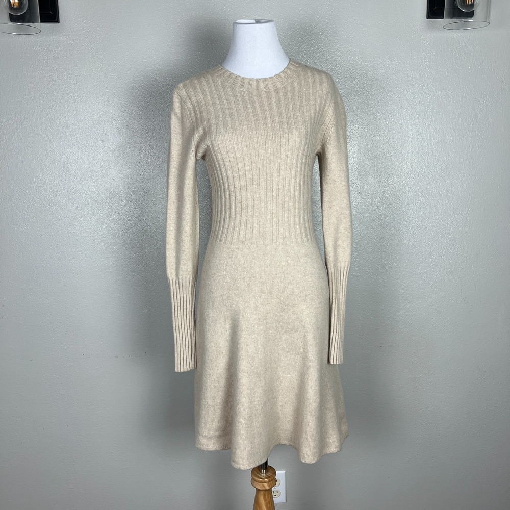 Club Monaco Sweater Dress Womens Small Cream Wool Cotton Knit A-Line Long Sleeve
